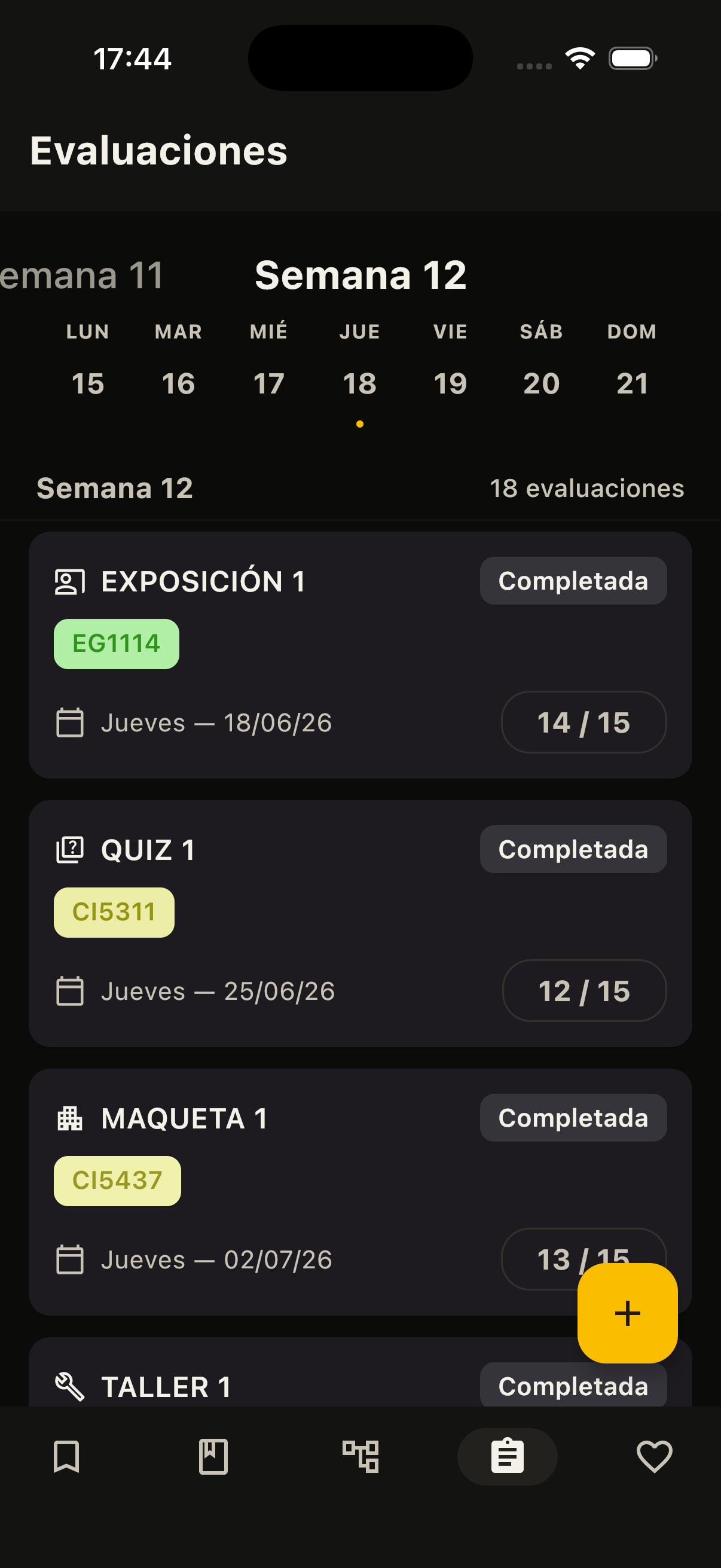 Lista de evaluaciones pendientes en TuIndice